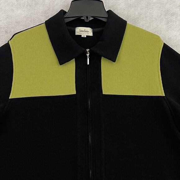 Neiman Marcus Exclusive Jacket 1X Black Green Colorblock Zip Cotton USA - Picture 8 of 12